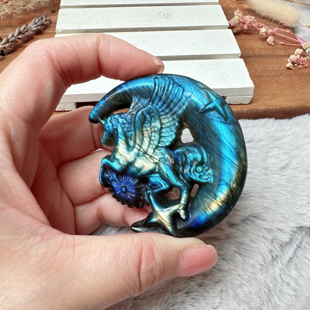 Gorgeous Labradorite Unicorn with Wings Carving